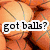 A four- shows basketballs, a green ball with question mark, and white fabric with pink question mark