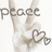 A hand making a peace sign with two hearts, the word 'peace' in pixelated text above.