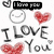 Animated icon displays multiple 'I love you' and 'I love this much' text variations with red hearts and a smiling face, transitioning between static and animated states.