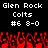 Pixelated text displays 'Glen Rock Colts #6 8-0' above red flame-like shapes on black background.