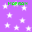 Purple background with scattered white stars and four instances of green text reading MAEGAN in pixelated font.