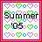 Four identical square display a pixelated design with heart and circle patterns, text reading 'Summer 05', and distinct border colors