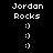 Pixelated text "Jordan Rocks" above three smiley faces with blue highlight boxes shifting across and