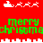 Red background with white pixelated reindeer and sleighs above and below green pixelated 'merry christmas' text, repeated twice in a pattern