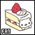 Pixelated icon of a slice of cake with whipped cream and a strawberry on top, featuring the text 'FAN' in black block letters at bottom left.