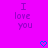Pixelated text "I love you" in purple on bright pink background with two blue heart icons below.