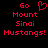 Red pixelated text on black background reads 'Go Mount Sinai Mustangs!' with a heart symbol replacing the 'o' in 'Go' on the left side.