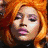 six pixelated images with purple text overlays on black backgrounds, featuring stylized portraits and distorted names