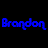 Pixelated text 'Brandon' appears in blue on black background and black on blue background, split vertically with no animation.