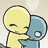 Pixelated cartoon characters embrace; one yellow, one blue, with text warning about hugging and being short.
