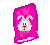 Pixelated pink book with white rabbit face on cover, displaying sequential text fragments above it in dark purple font.