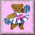 Pixelated teddy bear in cheerleading outfit holding blue pom-pom on pink background with red text overlays.
