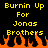 Yellow pixelated text reading "Burnin Up For Jonas Brothers" above orange and black flames on a black background.