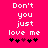 Pixelated text on bright pink background with five heart symbols below, showing two animation frames where the third and fourth hearts change color.