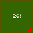 Green square with red border displays '26!' text and red pixelated symbol at bottom-right corner.