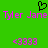 Green background with pink text reading 'Tyler Jane' twice, a black pixelated heart above the text, and four identical '<3333' symbols below.