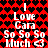 Red background with black heart pattern, white text "I Love Cara So So So Much" repeated in two with a small heart symbol