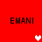 Red background with four instances of the text 'EMANI' in black pixelated font and three pixelated hearts in white and pink.