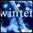 Pixelated winter scene with blue and white tones, featuring the word 'winter' in light gray letters across the center.