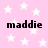 Pink background with white stars and four instances of the text 'maddie' in black pixelated font arranged in a