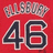 Red background with stylized gray text above large black numerals outlined in white and gray, forming '46' on a solid red backdrop.