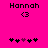 Pixelated text 'Hannah' above a heart symbol and five star-like shapes on a bright pink background.