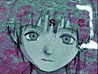 Animated sequence of a character with light purple hair and red eyes in various poses against a pinkish-purple background.