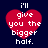 Four identical red heart-shaped icons with white text reading "i'll give you the bigger half." on a dark blue background.