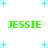 Green text 'JESSIE' appears in two with cyan plus signs scattered on a white background, some dots visible near the bottom right of the lower