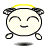 Pixelated cartoon character with yellow halo, black ears, and closed eyes in multiple expressions including smiling, blushing, and surprised states.