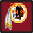 Four display a circular logo with a Native American head profile, feathered headdress, and maroon background; text overlays change