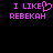Pixelated text in bright pink on black background, with 'I LIKE REBEKAH' repeated and a heart symbol replacing the 'O' in 'LIKE'.