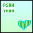 Pixelated green text 'PSHH YEAH' above a striped heart icon on light blue background, with variations in text and heart size across frames.