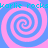 Four identical blue and pink spiral patterns arranged in a with repeating cyan text "karlie rocks" across the top and bottom edges