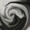 A black-and-white animated sequence showing a swirling motion resolving into a clear portrait of a person with short dark hair and a dark shirt against a light background.
