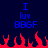 Blue pixelated text "I luv BBGF" appears twice on a dark blue background above red pixelated flames.
