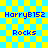 Pixelated blue text on yellow-blue checkered background with repeated 'HarryB152' and 'Rocks' labels in two