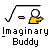 Pixelated icon shows a yellow figure with white head holding a black-and-yellow object, next to a curved black line on gray background with 'Imaginary Buddy' text below.