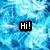 Pixelated blue water background with black text boxes reading "Hi!", "I don't know you...", "but I think I love you!", and a small heart symbol on lined paper.