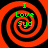 Four identical red and black spiral patterns with green text reading "I Love Syd" arranged in a on a solid orange background