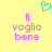 Yellow background with cyan heart symbol above pink text reading "ti voglio bene" in two identical side-by-side arrangements.
