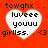 Red background with four white heart-shaped icons containing text and symbols, each displaying 'towqhx .', 'luveee youuu girliss.', and '<3' in pixelated black font.