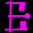Two side-by-side animated frames of a bright pink pixelated icon on black background showing sequential motion in the lower-right corner element.