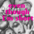 A grayscale cartoon character with large eyes and a wide mouth appears in two , each overlaid with bright pink text