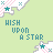 A repeating pattern of stylized white dog shapes with pink stripes, teal stars, and green dots on a light green background featuring the text "HISH UPON A STAR" in blue pixelated letters.