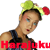 Pixelated image of a person wearing green and yellow headpiece with red flower, dark sleeveless top, and red text overlay reading 'Harajuku' at bottom.