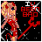 Pixelated cartoon woman with blonde hair and red horns holds a red pitchfork; text "I'VE BEEN BAD" appears in red and white pixelated letters against a black background with white speckles.