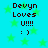 A static image with cyan background and green stars, displaying text "Devyn Loves U!!!! : )" in four identical quadrants.
