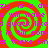 Green and red spiral pattern with repeating purple text overlay reading 'draz is a dray u will wake d quack liked quack like in till soms there fins'