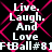 Pixelated text reads "Live. Laugh. And Love" and "FTBall#81" on a black background with pink diamond-shaped patterns.